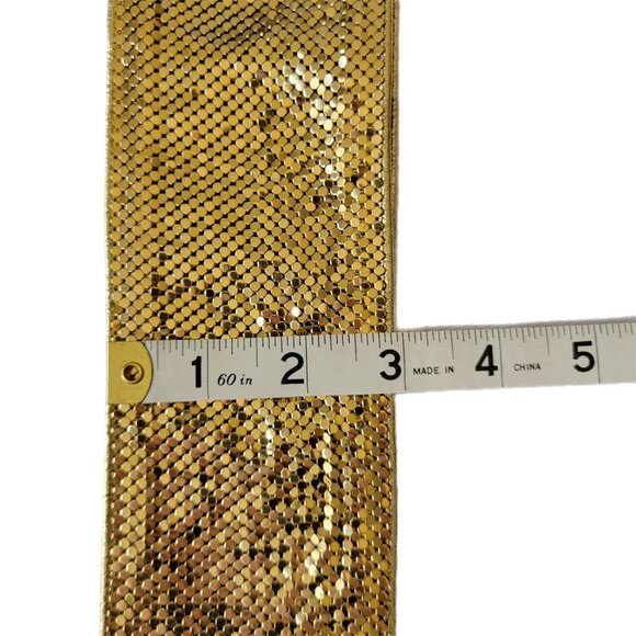 Gold Tone Chainmail Tie Belt Metal Mesh & Black Leather Backing Disco Gl… - Picture 4 of 5